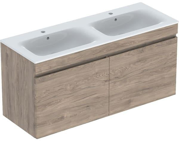 Geberit Renova Plan Waschtischset 130 cm mit Unterschrank Nussbaum Hickory, 2 Schubladen