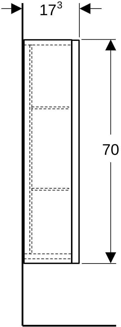 Geberit Renova Plan Hängeschrank 39 cm, 1 Tür, Nussbaum hickory hell, mit Spiegel und Soft-Close