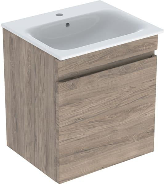 Geberit Renova Plan Waschtischset mit Unterschrank Nussbaum hickory 55 cm – 1 Schublade, wandhängend
