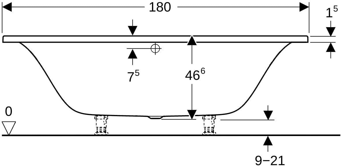 Geberit Tawa Duo Badewanne 170x75 cm weiß, rechteckig, schmaler Rand, 2-Sitzer