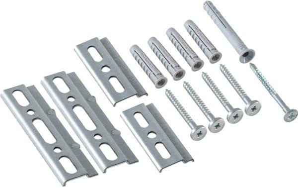 GEBERIT Befestigungsmaterial für Badmöbel – 4 Schrauben, 4 Platten, 5 Dübel, Sicherheitsschraube