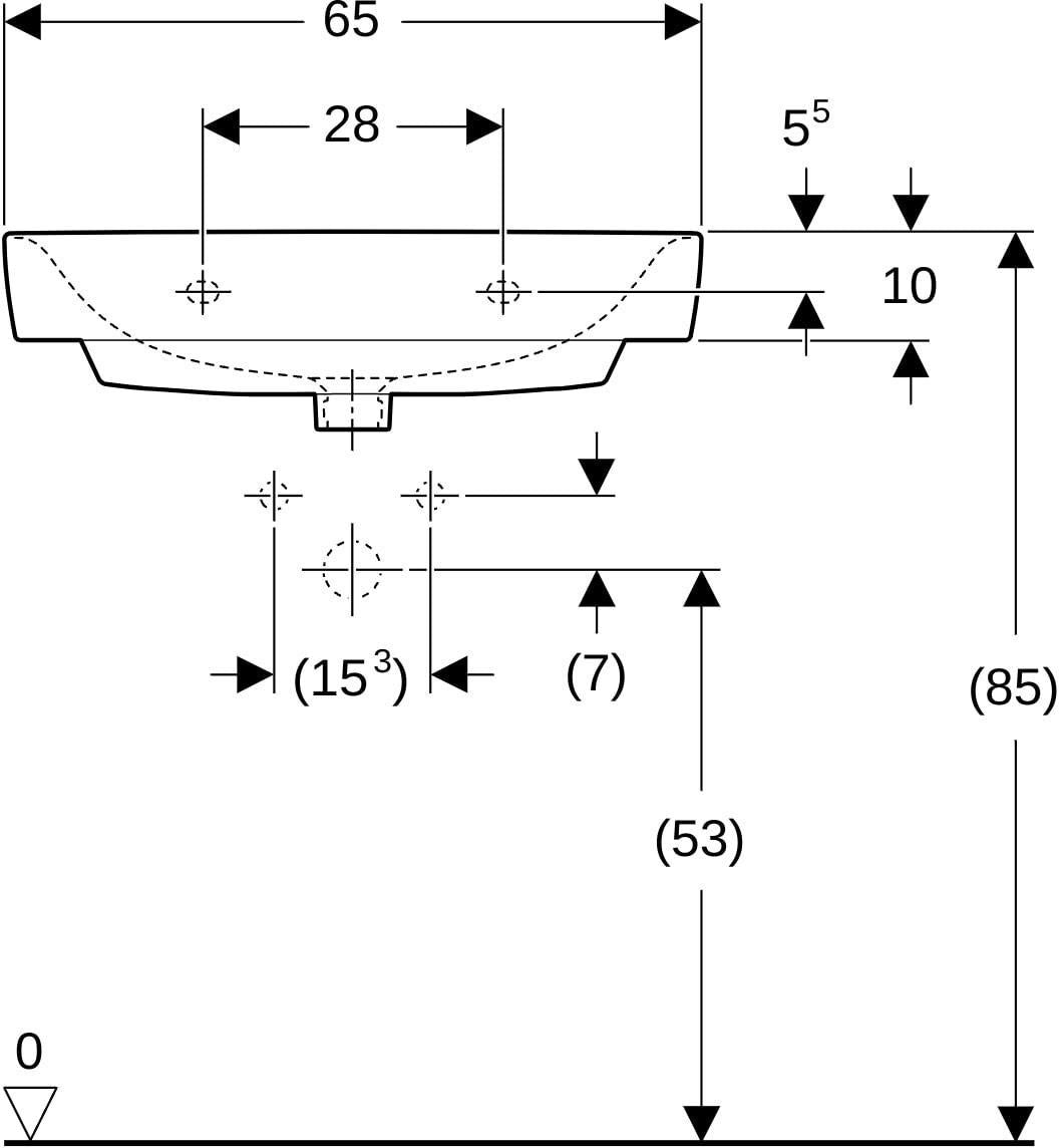 Geberit Renova Compact Waschtisch 65x40 cm mit Hahnloch und Überlauf in Weiß