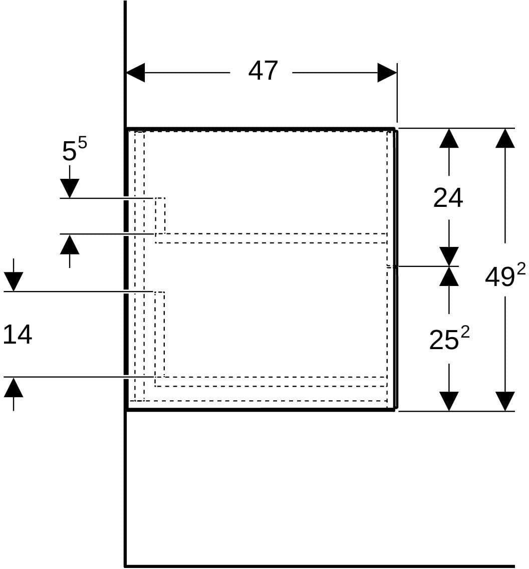 GEBERIT ONE Seitenschrank mit 2 Schubladen, 45 x 49,2 x 47 cm, weiß hochglänzend