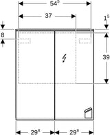 Geberit Option Plus Spiegelschrank mit LED-Beleuchtung, zwei Türen, 75x70x17,2 cm, verspiegelt