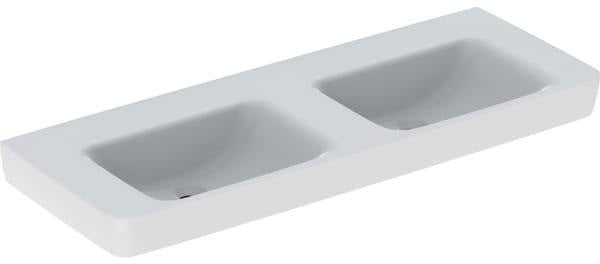 Geberit Renova Plan Doppelwaschtisch 130x48 cm mit Hahnloch und Überlauf in Weiß