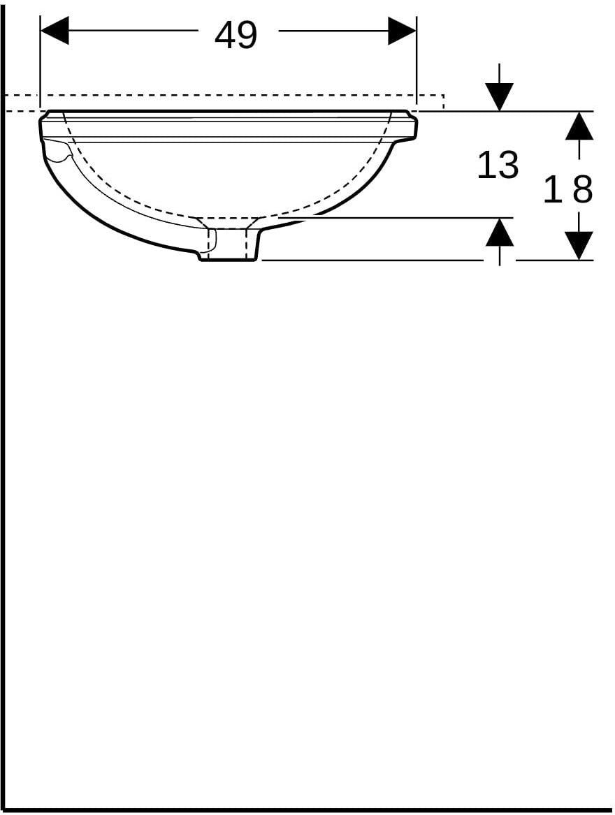 Geberit VariForm Unterbauwaschtisch elliptisch 62,5 cm weiß KeraTect ohne Hahnloch