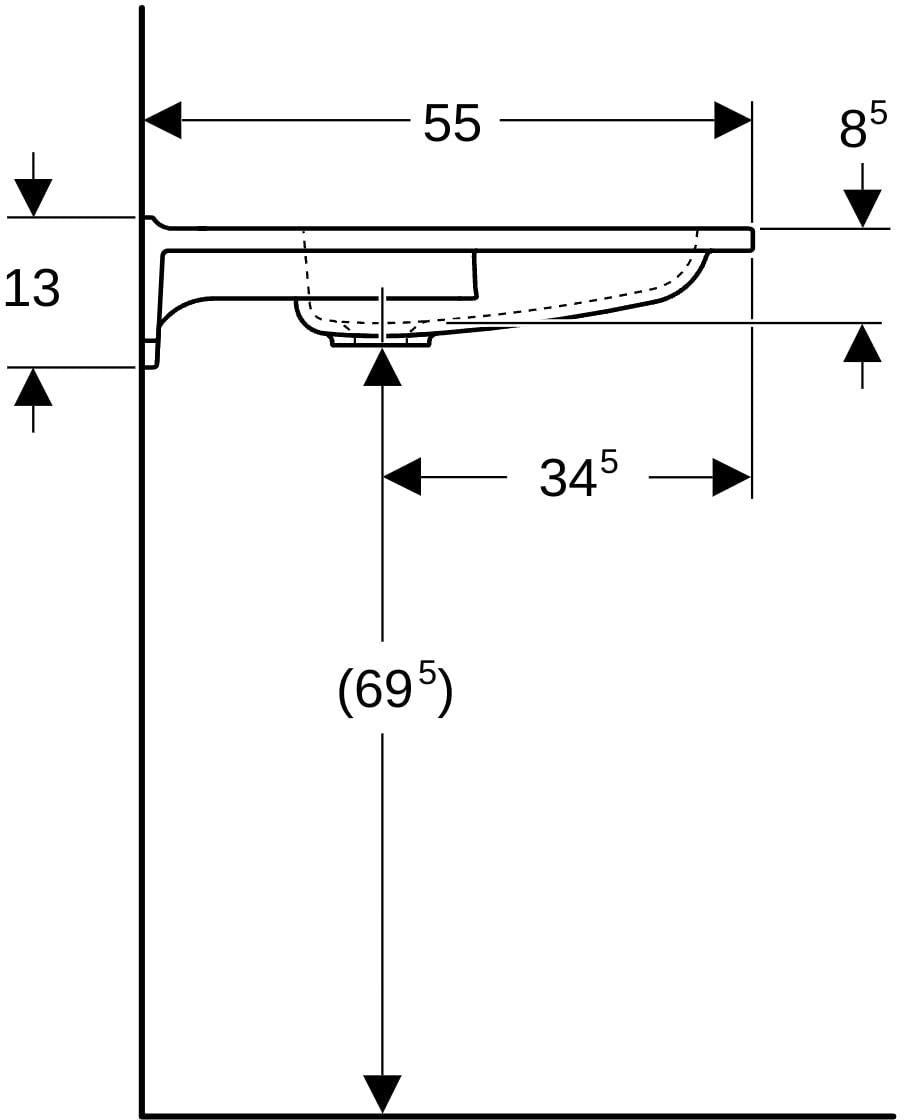 Geberit Publica Waschtisch 60x55 cm, rund, barrierefrei, weiß – Varicor, Hahnloch mittig, ohne Überlauf
