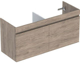 Geberit Renova Plan Unterschrank für Doppelmöbelwaschtisch, Nussbaum hickory hell, 129 cm, 2 Schubladen
