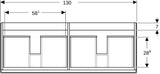 Geberit Renova Plan Unterschrank für Doppelmöbelwaschtisch, Nussbaum hickory hell, 129 cm, 2 Schubladen