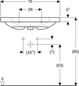 Geberit iCon Light Waschtisch 75x48 cm mit Ablagefläche, Hahnloch, Überlauf, weiß