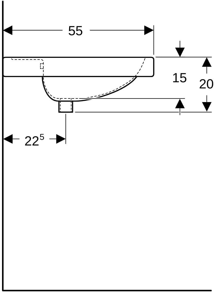 Geberit Preciosa Waschtisch 100x55 cm mit Ablagefläche, ohne Hahnloch, weiß