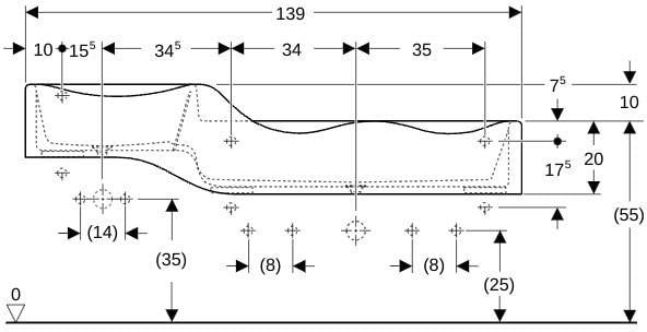 GEBERIT Bambini Spiel- und Waschlandschaft für 3 Waschtischarmaturen, 139 cm, weiß