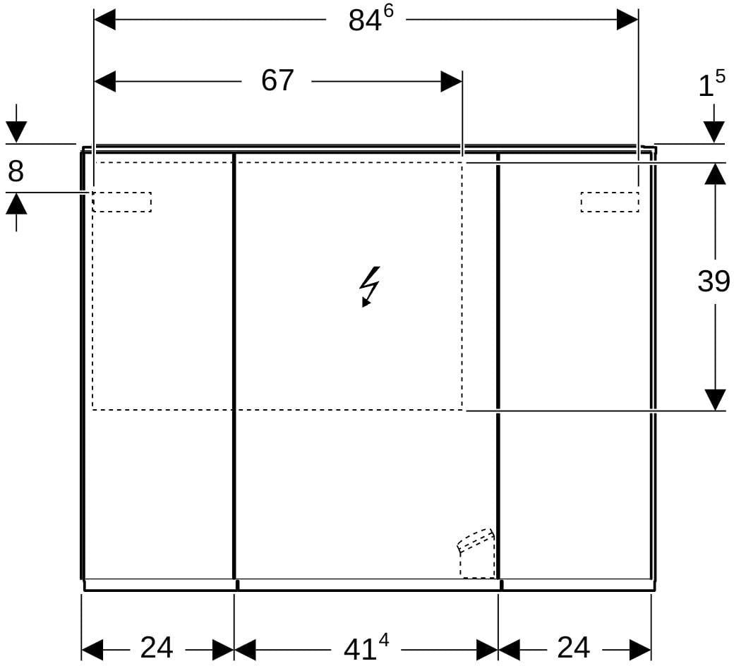 Geberit Option Plus Spiegelschrank mit LED-Beleuchtung, 3 Türen, 90 cm, verspiegelt