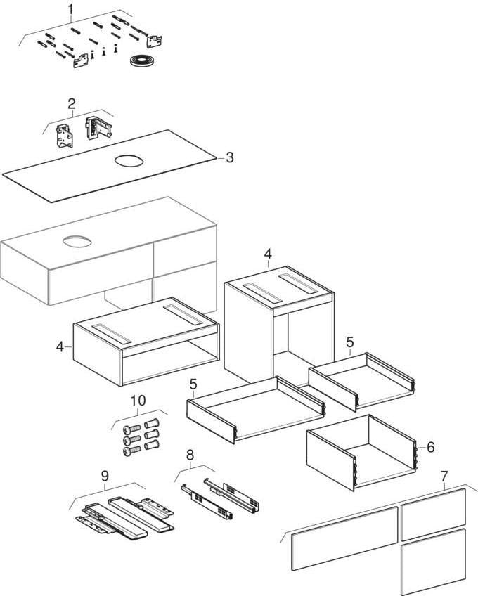 Geberit VariForm Unterschrank für Aufsatzwaschtisch, 135 cm, 3 Schubladen, weiß lackiert matt