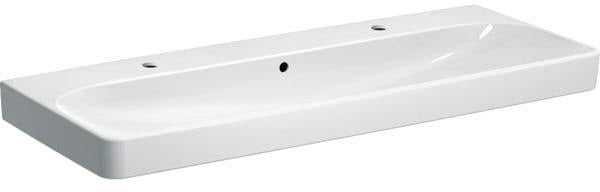 Geberit Smyle Waschtisch eckig 120x48 cm mit zwei Hahnlöchern und KeraTect Weiß