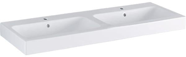 Geberit iCon Doppelwaschtisch 120 cm weiß – Wandmontage, mit Überlauf, 2 Hahnlöcher