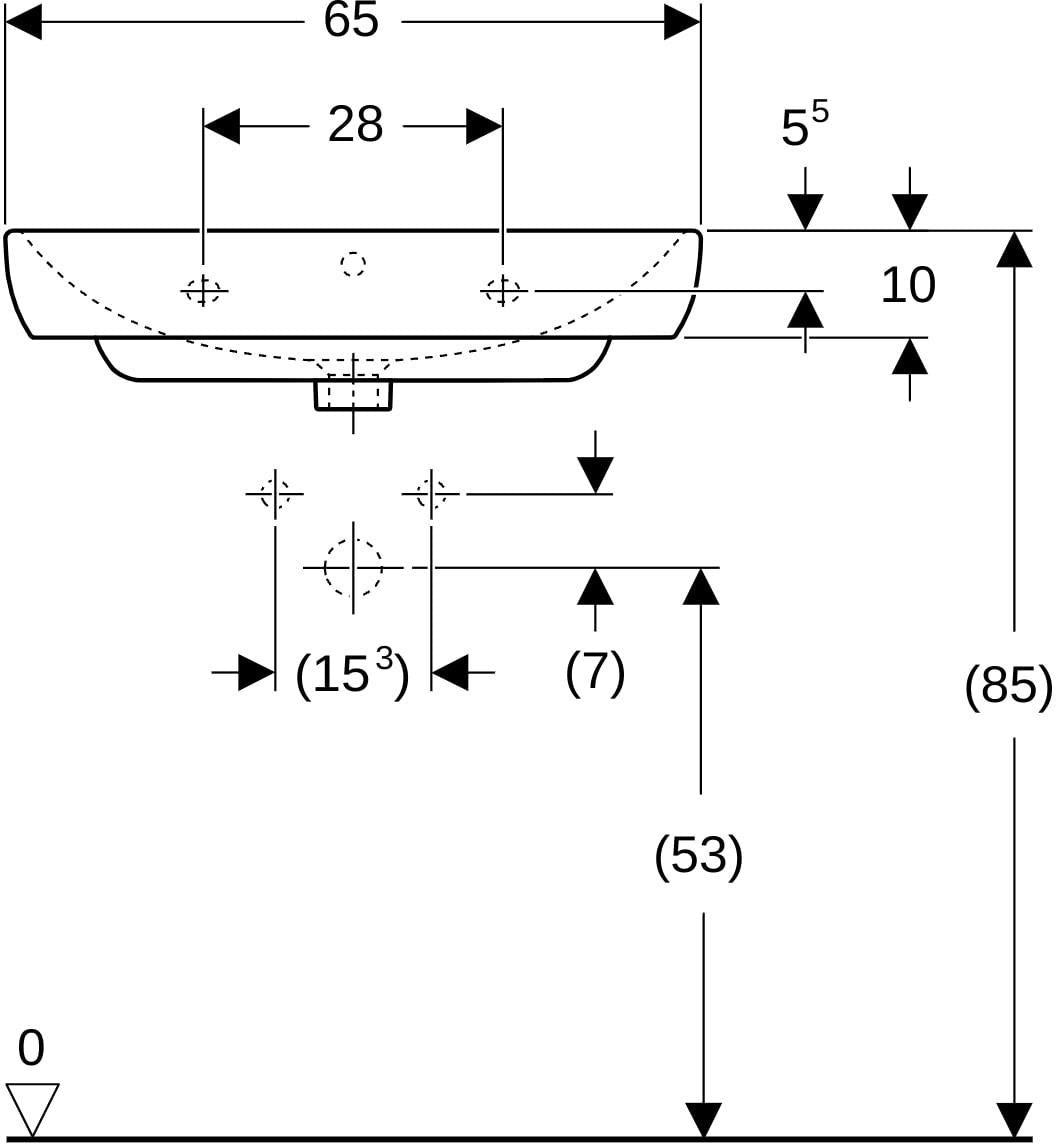 Geberit Smyle Waschtisch 55x48 cm mit Hahnloch und Überlauf in Weiß