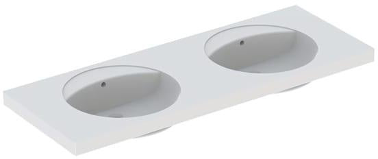 Geberit Preciosa Doppelwaschtisch 130x55 cm ohne Hahnloch, mit Überlauf, weiß