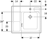 Geberit Bambini Waschtisch 60x55 cm mit Schwammbecken, Hahnloch rechts, weiß – für Bildungseinrichtungen