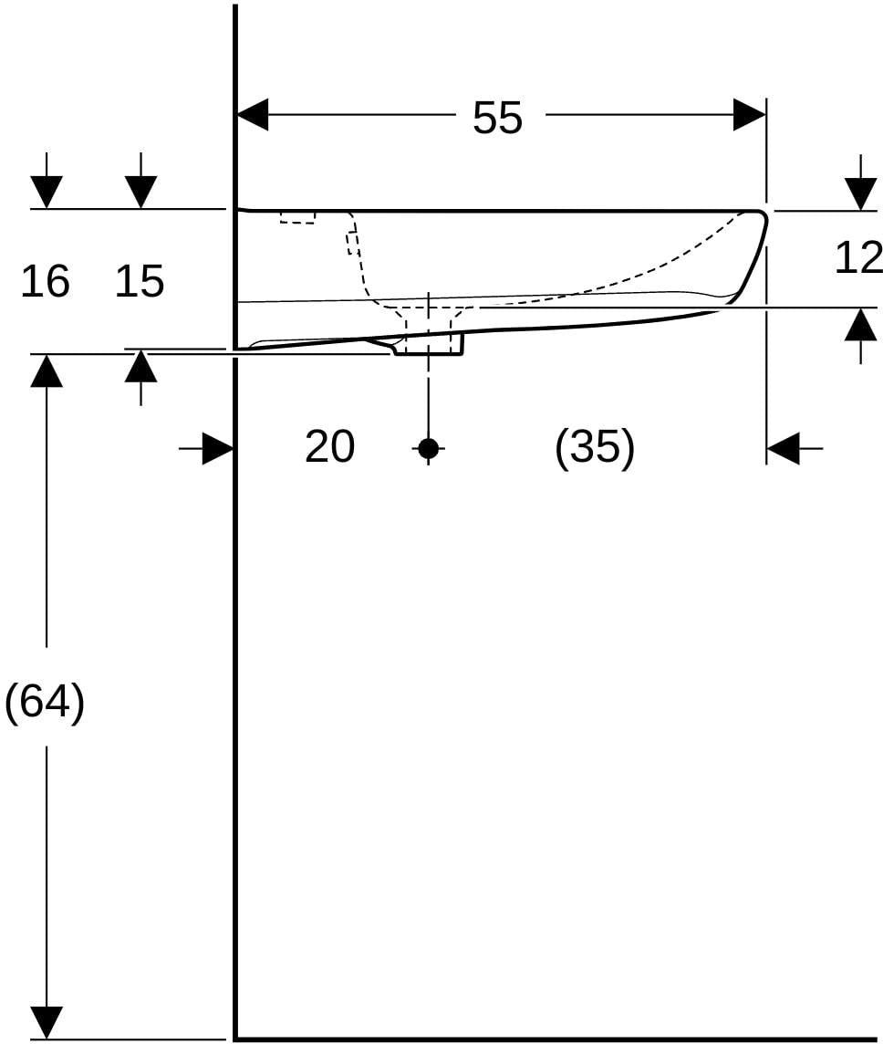 Geberit Renova Comfort Waschtisch barrierefrei 55x55 cm mit Hahnloch und Überlauf in Weiß