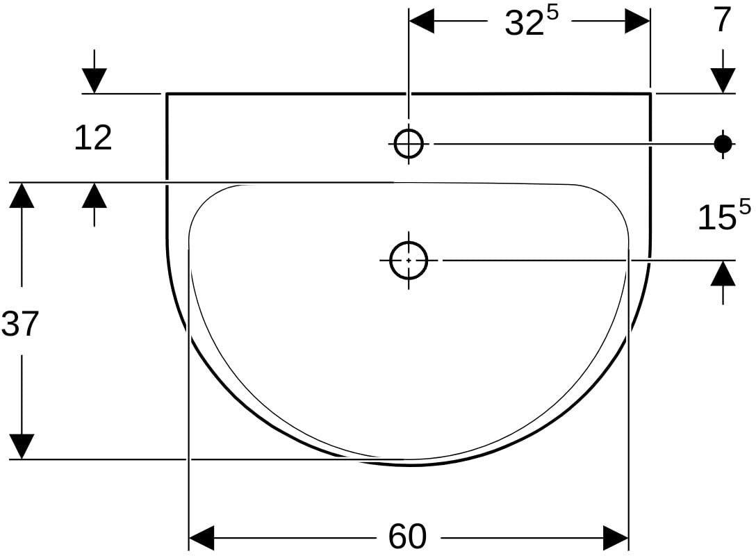 Geberit Renova Waschtisch 60x48 cm mit Hahnloch mittig, ohne Überlauf, weiß, KeraTect