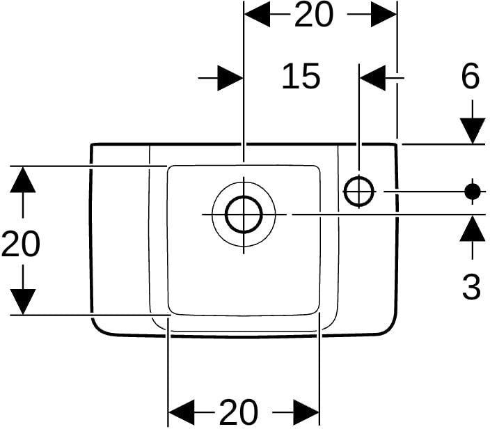 Geberit Renova Compact Handwaschbecken 40x25 cm, Hahnloch rechts, ohne Überlauf, weiß
