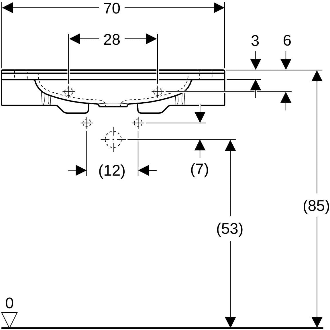 Geberit Publica Waschtisch 70x55 cm weiß matt, demenzgerecht, barrierefrei, ohne Hahnloch