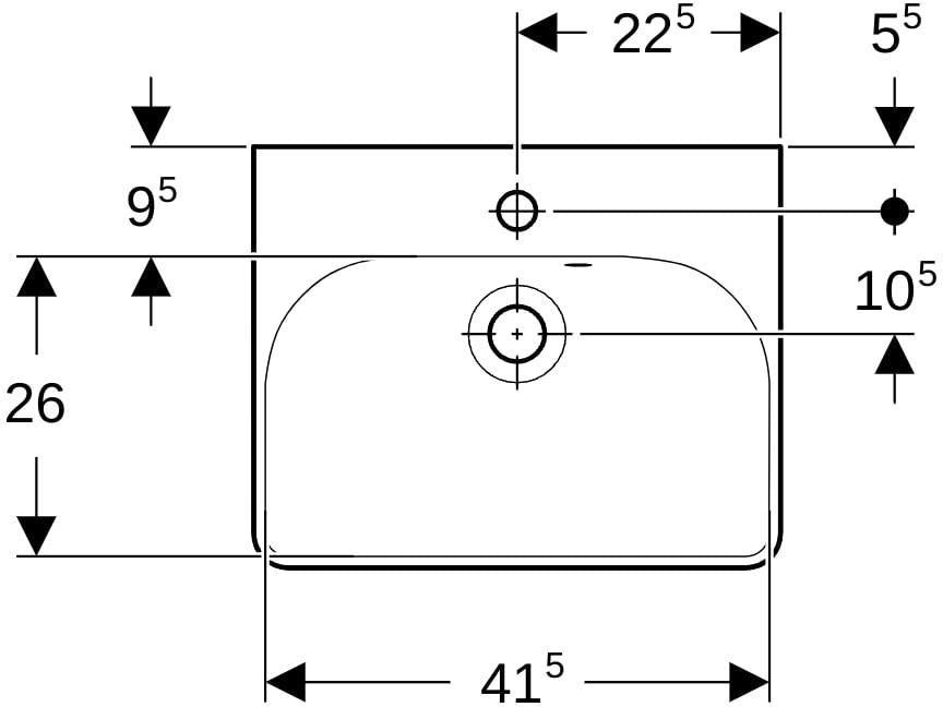 Geberit Smyle Handwaschbecken 45x36 cm eckig, asymmetrischer Überlauf, weiß – wandmontiert
