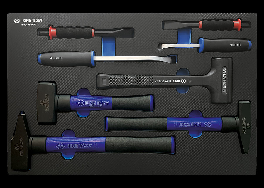 KING TONY Profi-Werkzeuge - Hammer, Meißel und Krafthebel-Set, EVAWAVE - 8 tlg. 990408GQE