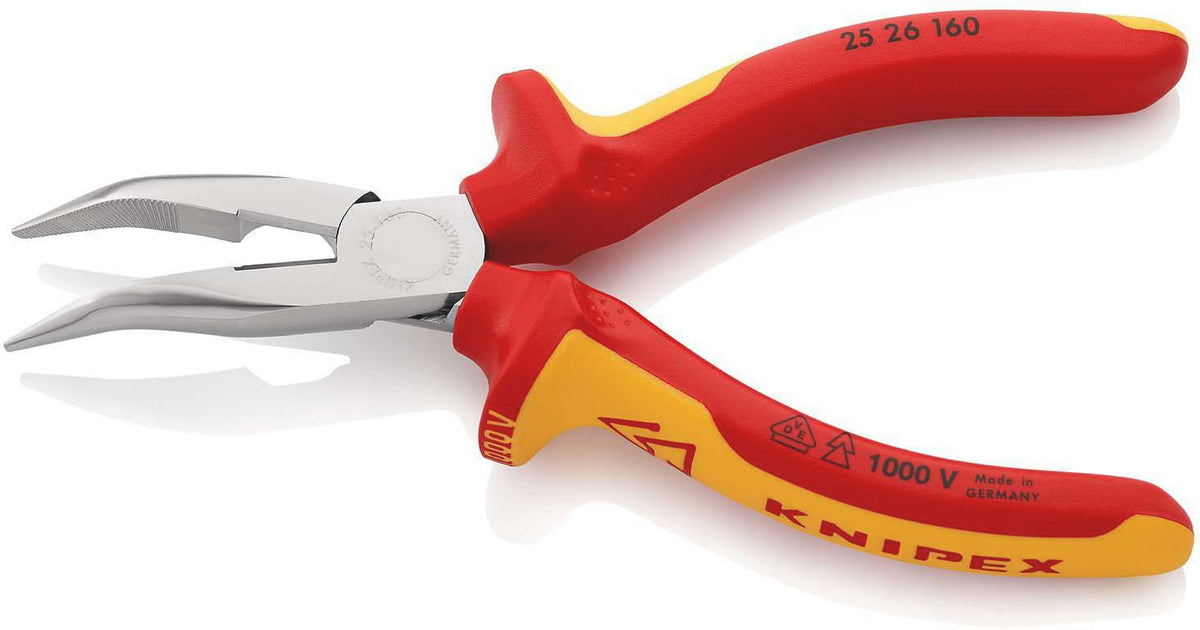KNIPEX Flachrundzange 40° gewinkelt VDE 160 mm – Storchenschnabelzange mit Schneide