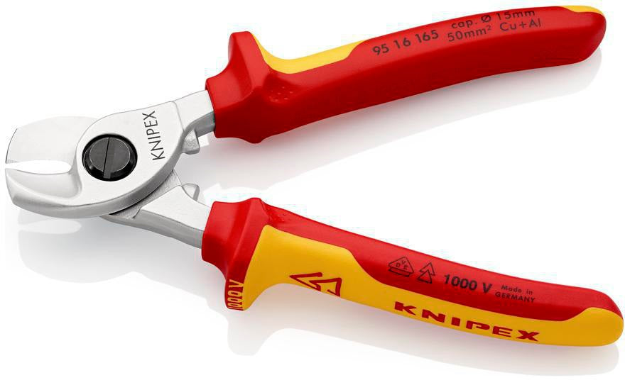 KNIPEX Kabelschere 165 mm VDE-isoliert, verchromter Kopf, Mehrkomponenten-Hüllen, Form 2