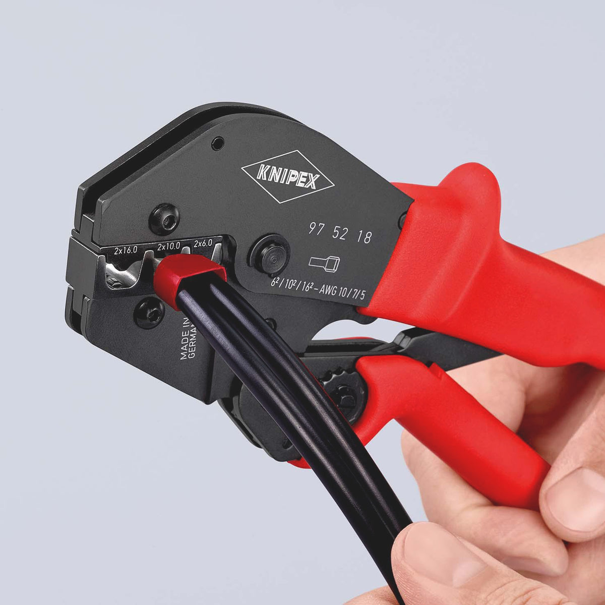 KNIPEX Crimpzange 250 mm – Für unisolierte Kabelschuhe und Verbinder, 2x6, 2x10, 2x16 mm²