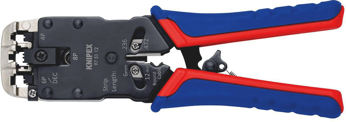 KNIPEX Crimpzange für Westernstecker RJ 10/11/12/45, 200 mm, mit Schneid- und Abmantelfunktion