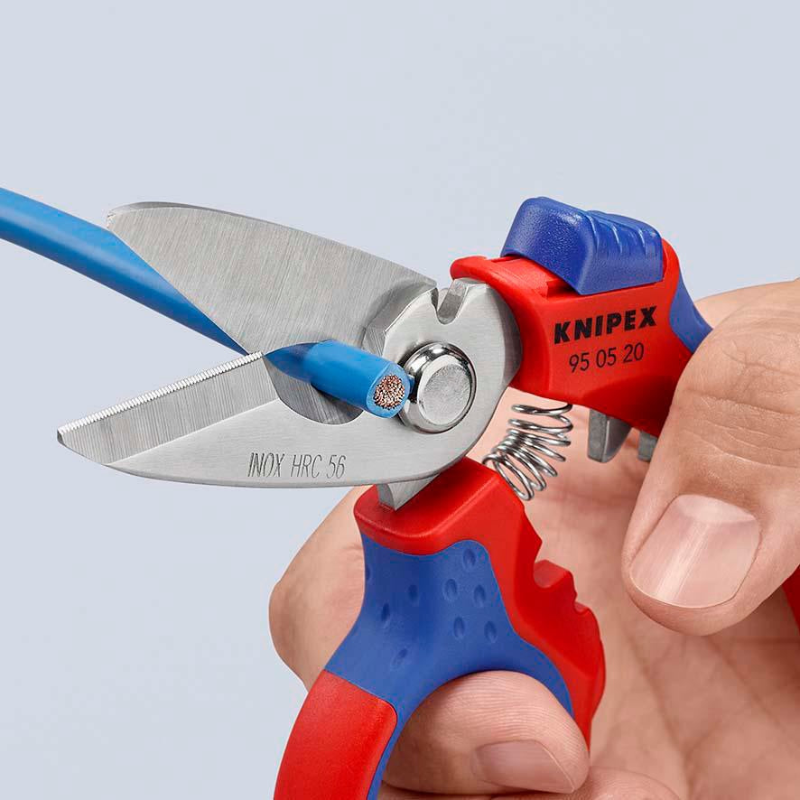 KNIPEX Elektriker-/Handwerkerschere 160 mm mit Mehrkomponenten-Hüllen und Crimpstellen