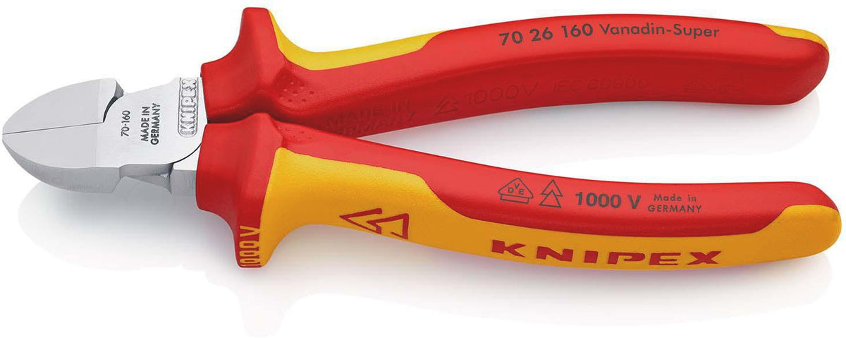 KNIPEX Seitenschneider VDE 160 mm – isoliert bis 1000 V, gehärtete Schneiden