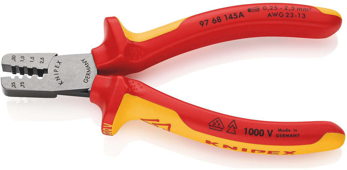 KNIPEX Aderendhülsenzange 145 mm für 0,25–2,5 mm² – VDE-isoliert, Mehrkomponenten-Hüllen