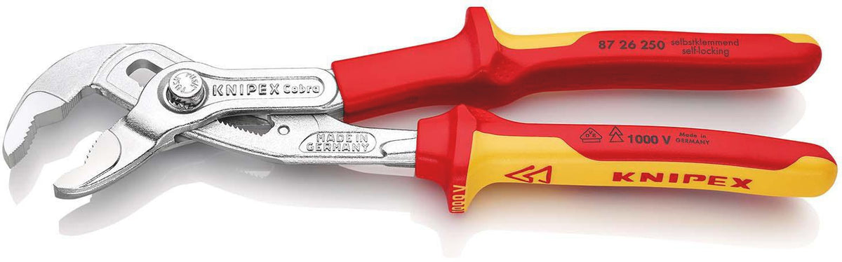 KNIPEX Wasserpumpenzange Cobra® 250 mm VDE-isoliert bis 1000 V – 24 Einstellpositionen, Spannweite 46 mm