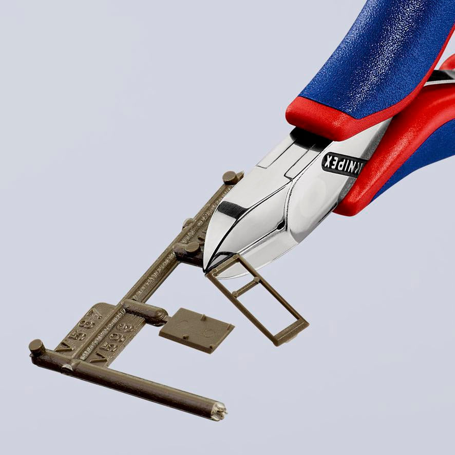 KNIPEX Elektronikseitenschneider 130 mm Form 0 mit Facette und 2K-Hülle, spiegelpolierter Kopf