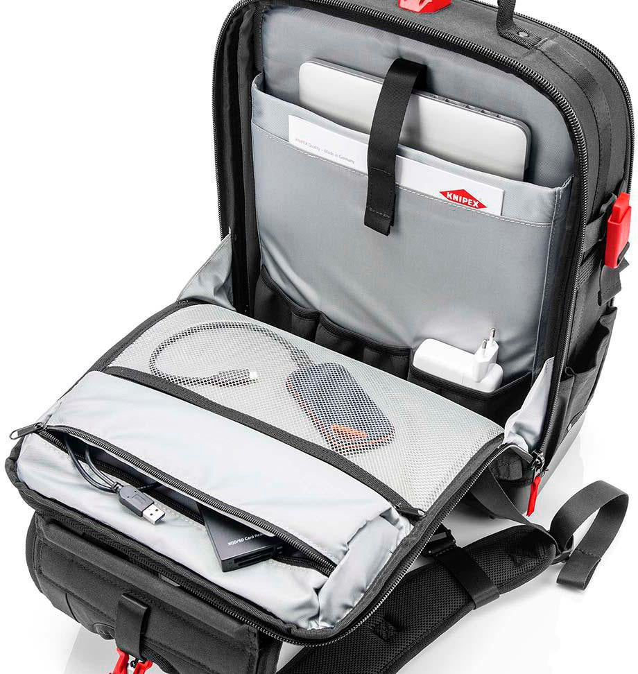 KNIPEX Werkzeugrucksack Modular X18 – 21 Haltelaschen, 37 Taschen, 15 kg Tragfähigkeit, Recycling-Nylon