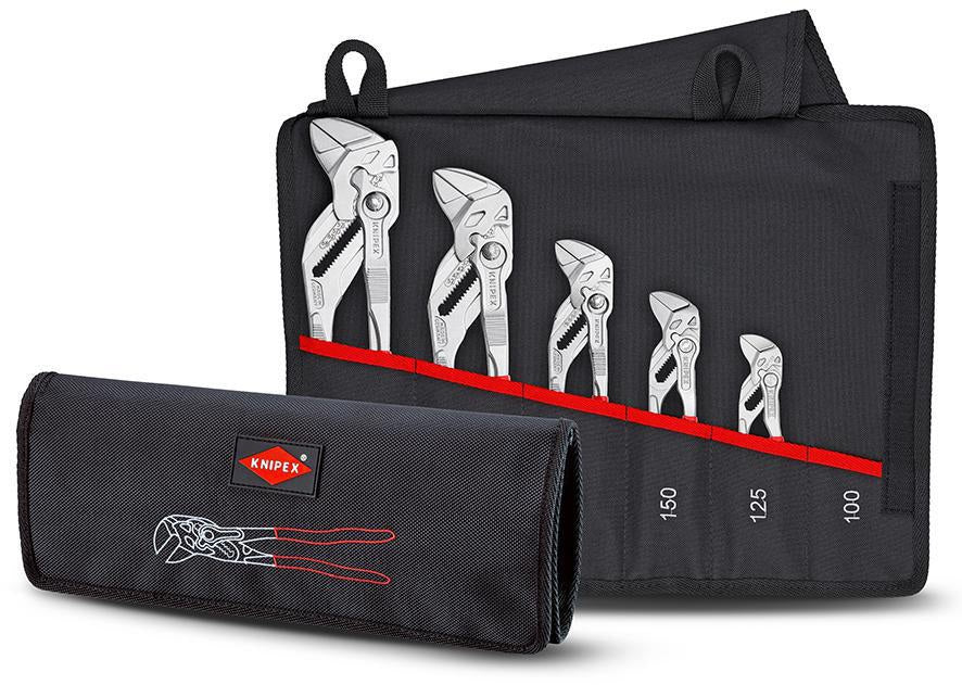 KNIPEX Zangenschlüsselset 5-teilig verchromt in Rolltasche – Zangen-Set für Handwerk & Werkstatt
