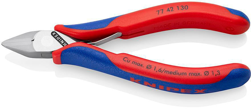 KNIPEX Elektronikseitenschneider 130 mm Form 0 mit Facette und 2K-Hülle, spiegelpolierter Kopf