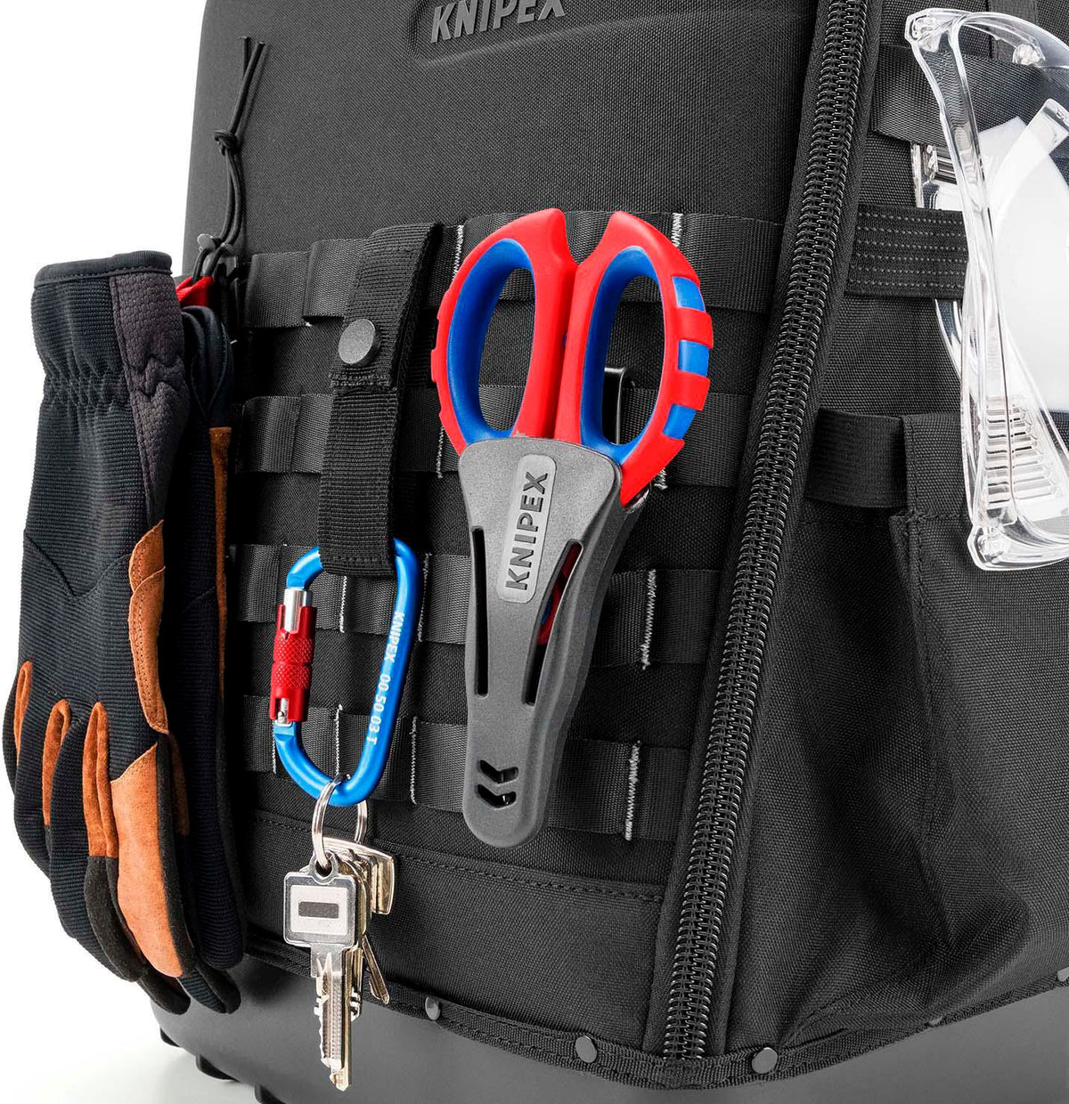 KNIPEX Werkzeugrucksack Modular X18 – 21 Haltelaschen, 37 Taschen, 15 kg Tragfähigkeit, Recycling-Nylon