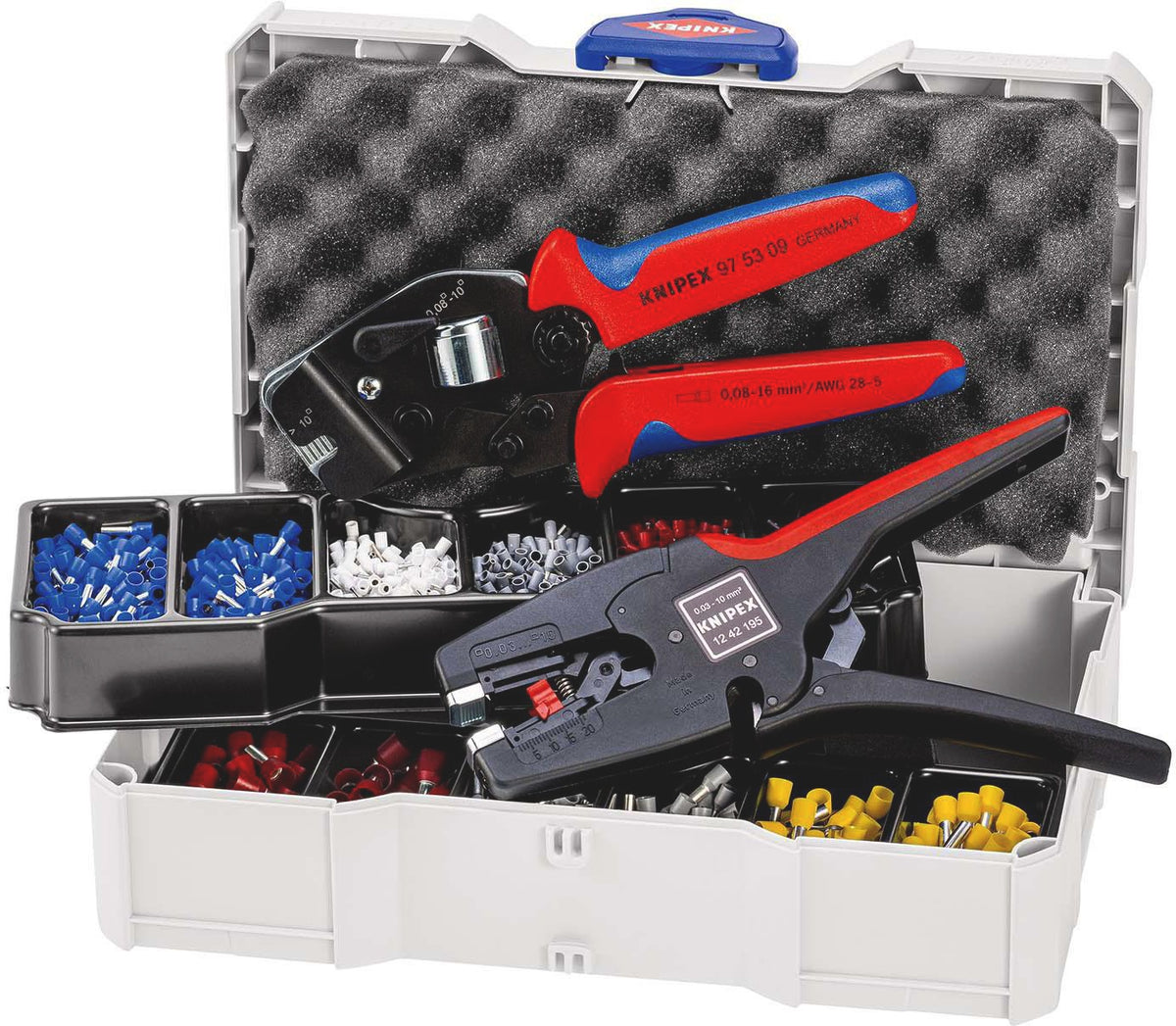 KNIPEX Aderendhülsensortiment 1252-tlg. 0,50-10,00 mm² mit Automatik-Abisolierzange im Systainer