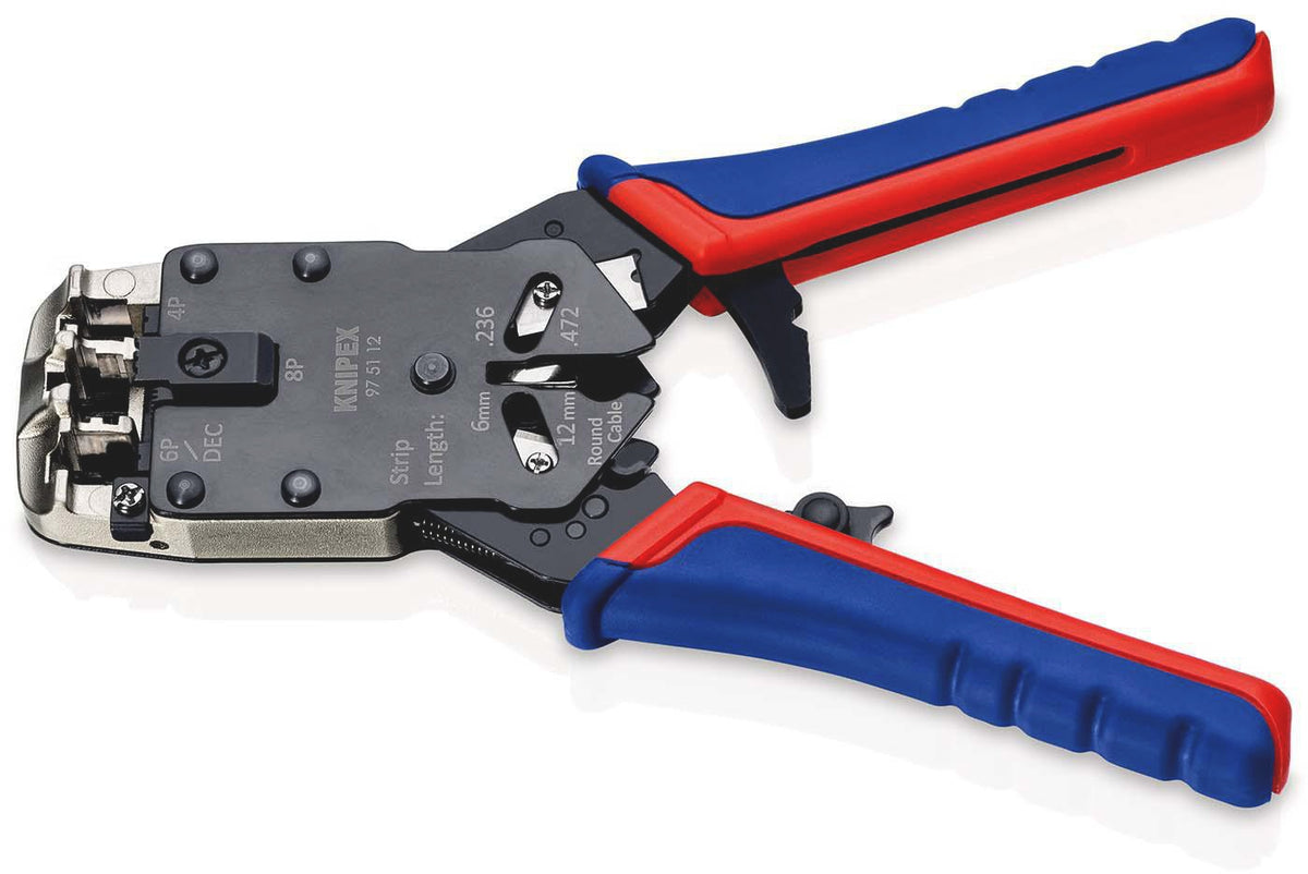 KNIPEX Crimpzange für Westernstecker RJ 10/11/12/45, 200 mm, mit Schneid- und Abmantelfunktion