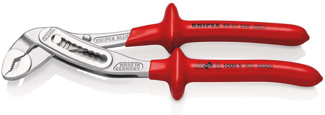 KNIPEX Wasserpumpenzange Alligator® 250 mm VDE-isoliert bis 1000 V, verchromt, 9-fach verstellbar