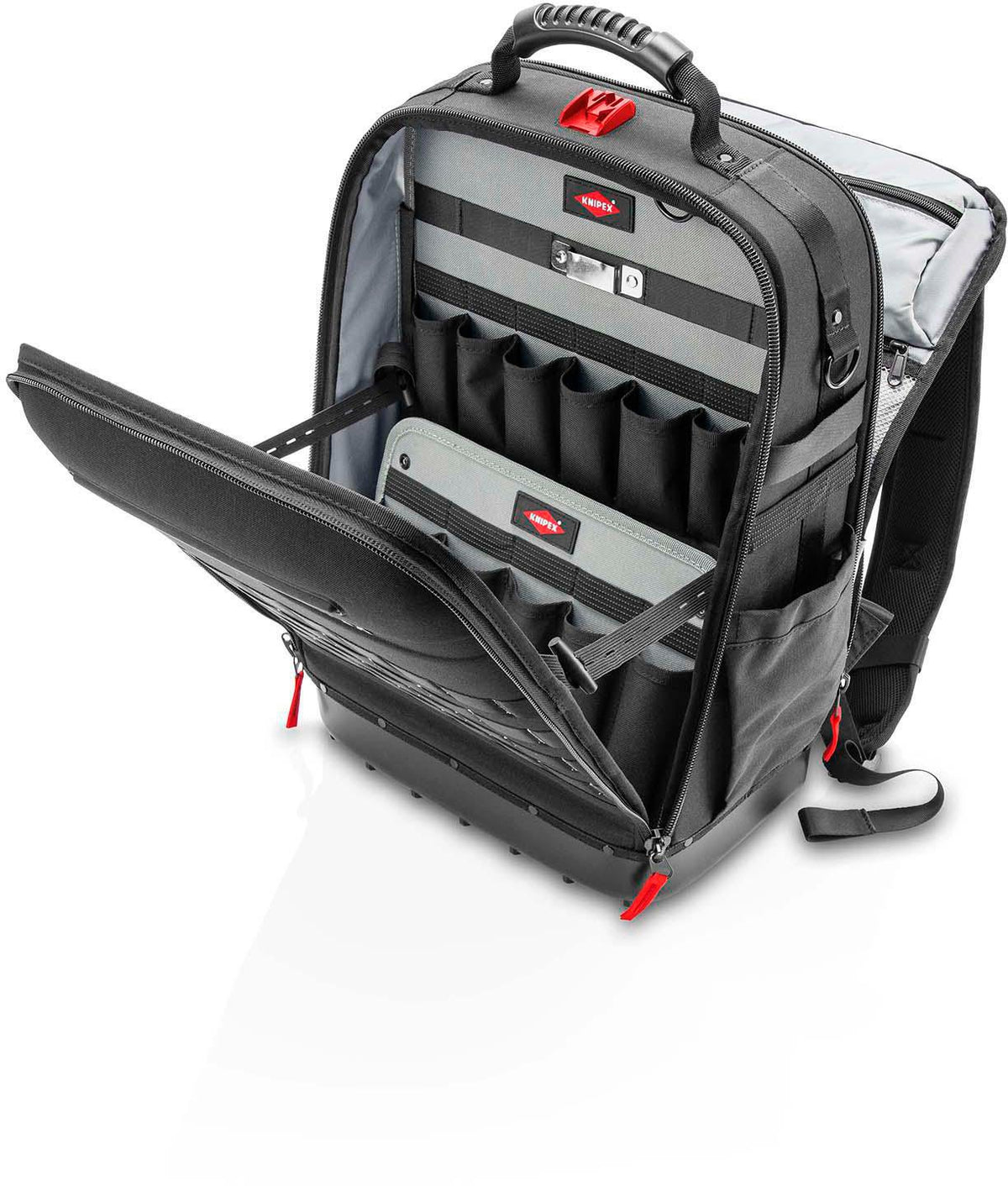 KNIPEX Werkzeugrucksack Modular X18 – 21 Haltelaschen, 37 Taschen, 15 kg Tragfähigkeit, Recycling-Nylon