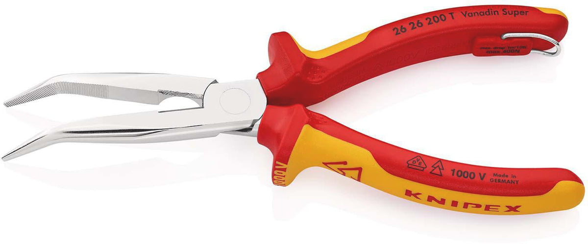 KNIPEX Flachrundzange 40° gewinkelt VDE 160 mm – Storchenschnabelzange mit Schneide