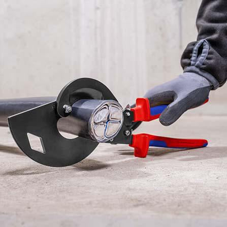 KNIPEX Kabelschneider 250 mm für Cu- und Al-Kabel bis 32 mm – Einhand-Ratschenprinzip