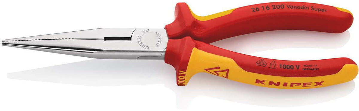 KNIPEX Flachrundzange 200 mm VDE-isoliert mit Befestigungsöse – Storchenschnabelzange