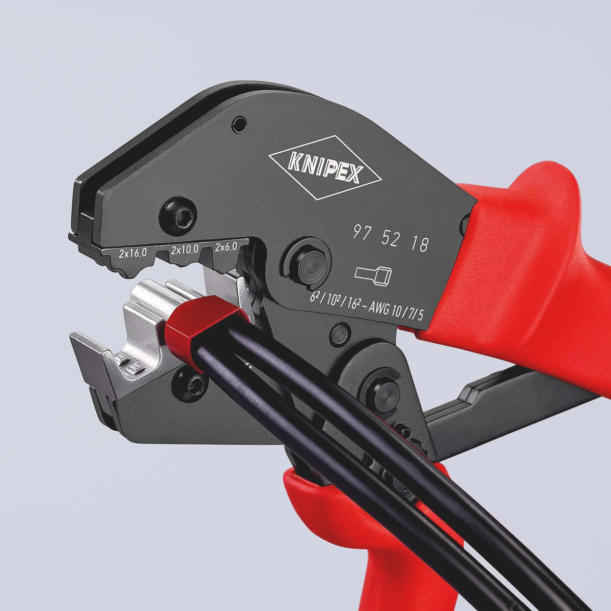 KNIPEX Crimpzange 250 mm – Für unisolierte Kabelschuhe und Verbinder, 2x6, 2x10, 2x16 mm²